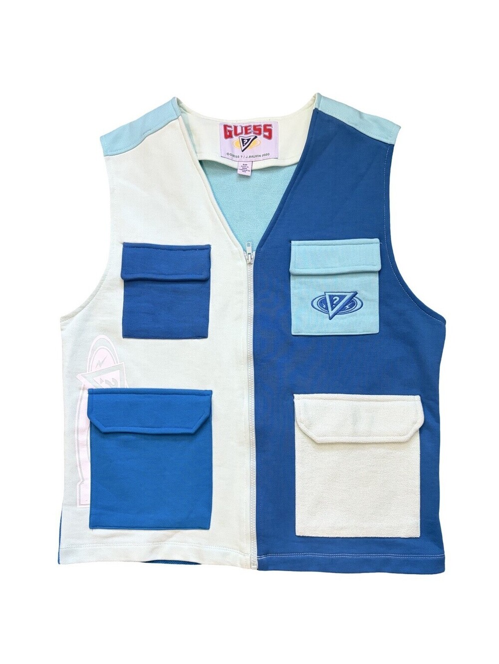 Guess x J Balvin 2020 Vest Men’s Size Small Blue Color Block Full Zip Pockets